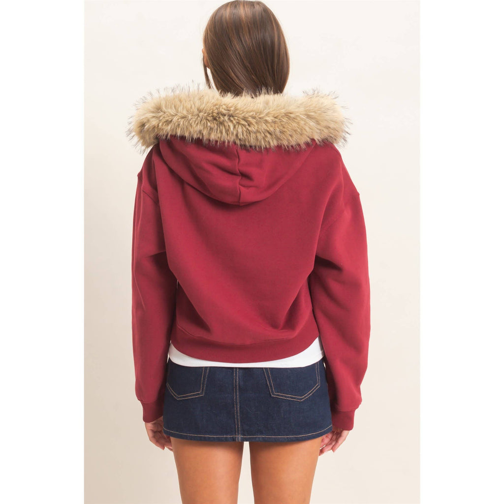 Detachable Fur Zip Up Hoodie
