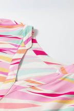 PRETTY BASH Abstract High Low Short Sleeve Blouse