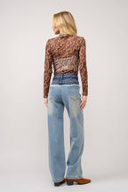 36349T - Boots Stitch Throughout Mesh Mock Neck Fitted Top