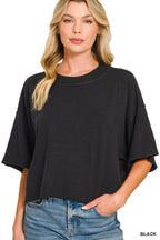 Viscose Mock Neck Short Sleeve Boxy Sweater