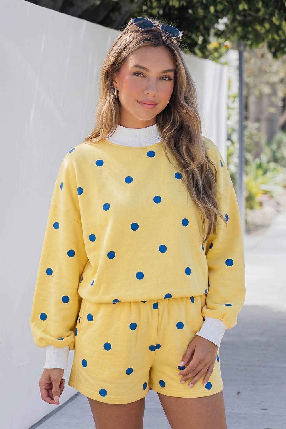 Polka Dot Mock Neck Long Sleeve Casual Two Piece Pants Sets