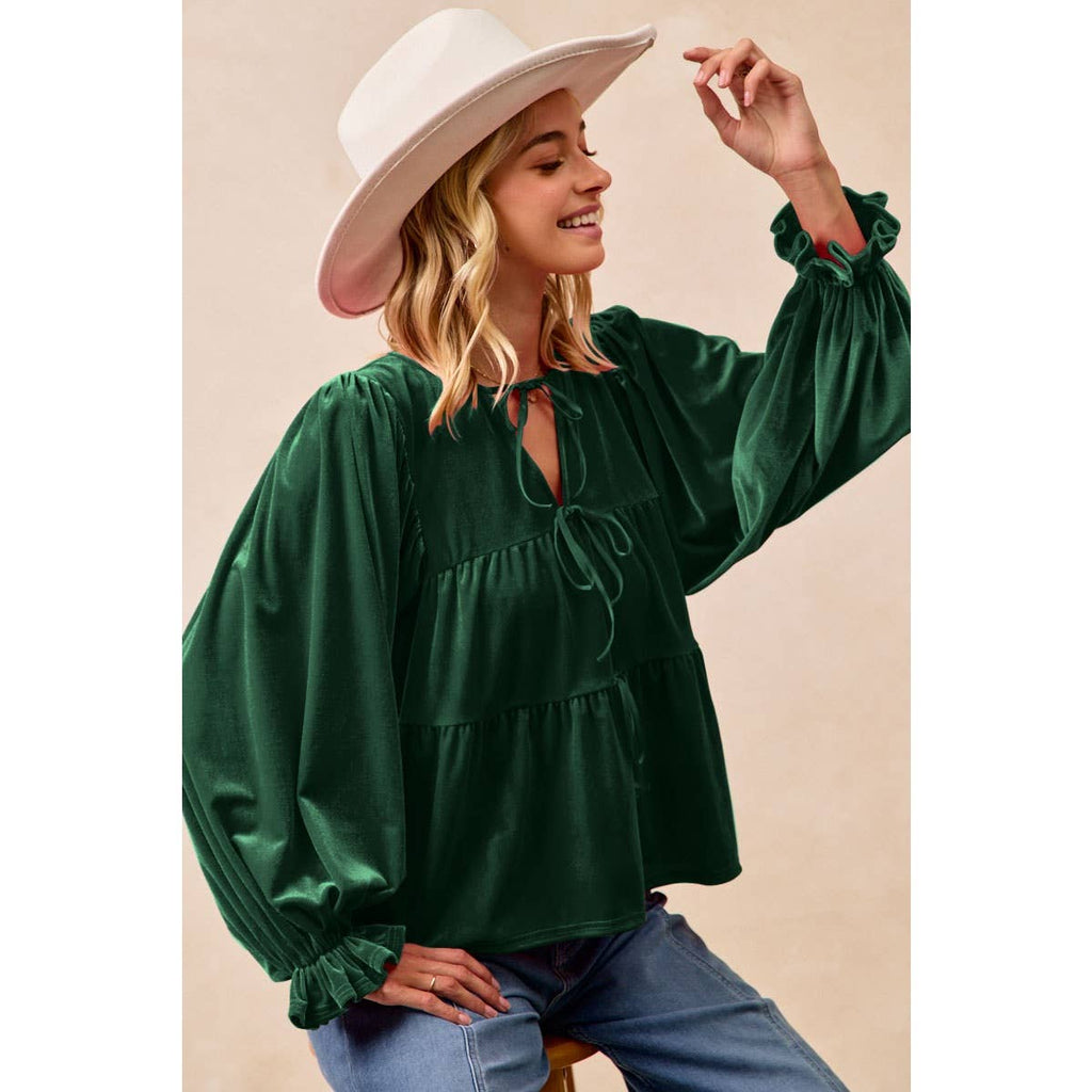 CHRISTMAS THEME VELVET BOW TIED TOP