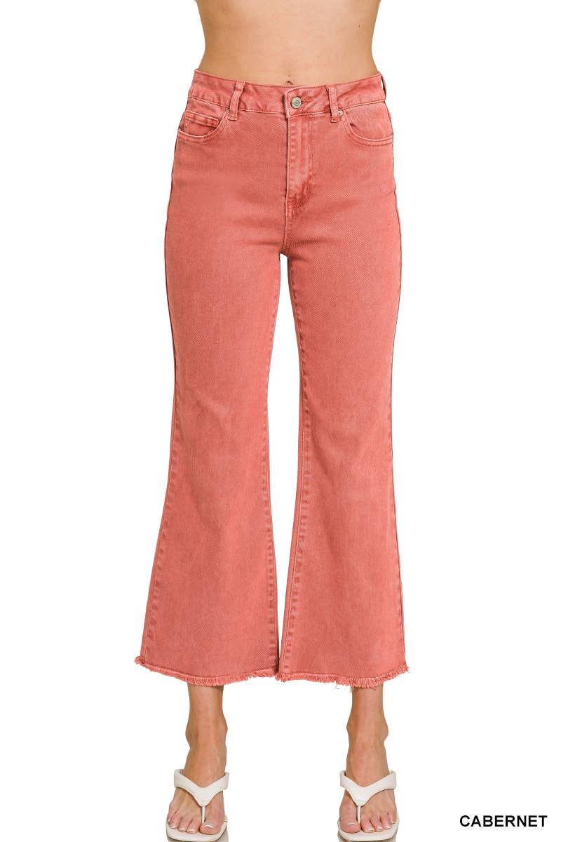 Acid Washed High Waist Frayed Hem Bootcut Pants