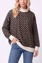 Polka Dot Ribbed Contrast Pullover Top