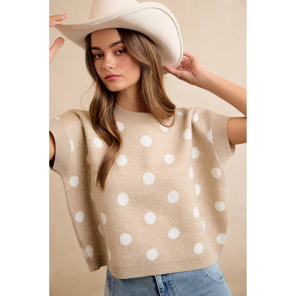 POLKA DOT KNIT SLEEVELESS TOP
