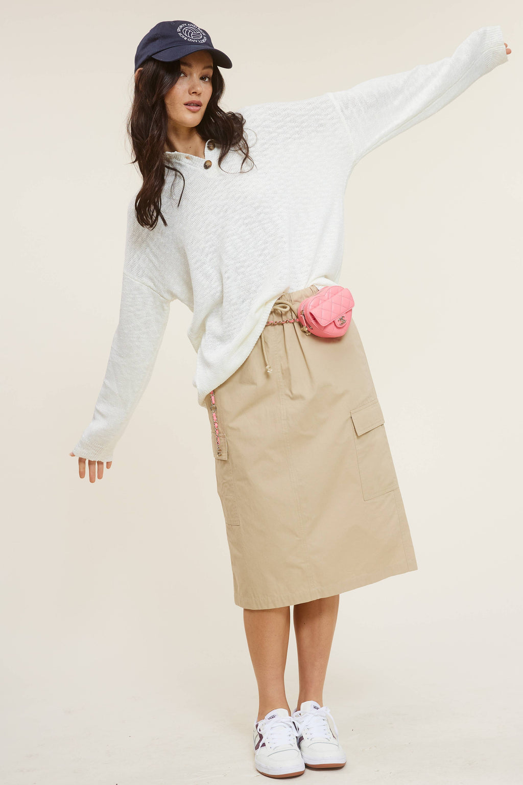 Baggy Knit Sweater with Henley Collar