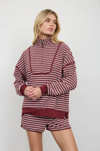 HALF ZIP STRIPE CONTRAST TRIM LONG SLEEVE KNIT TOP