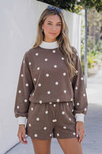 Polka Dot Mock Neck Long Sleeve Casual Two Piece Pants Sets
