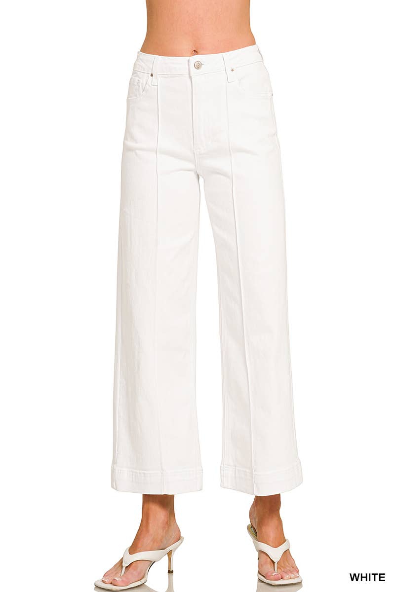 High Rise Wide Leg Pintuck Color Denim Pants
