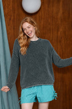 WASHED RAW EDGE DROP SHOULDER SWEATER