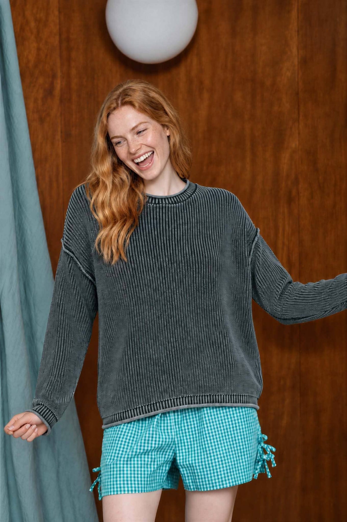 WASHED RAW EDGE DROP SHOULDER SWEATER