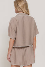 Short Sleeve Edge Stitch & Embroidered Boxy Shirt