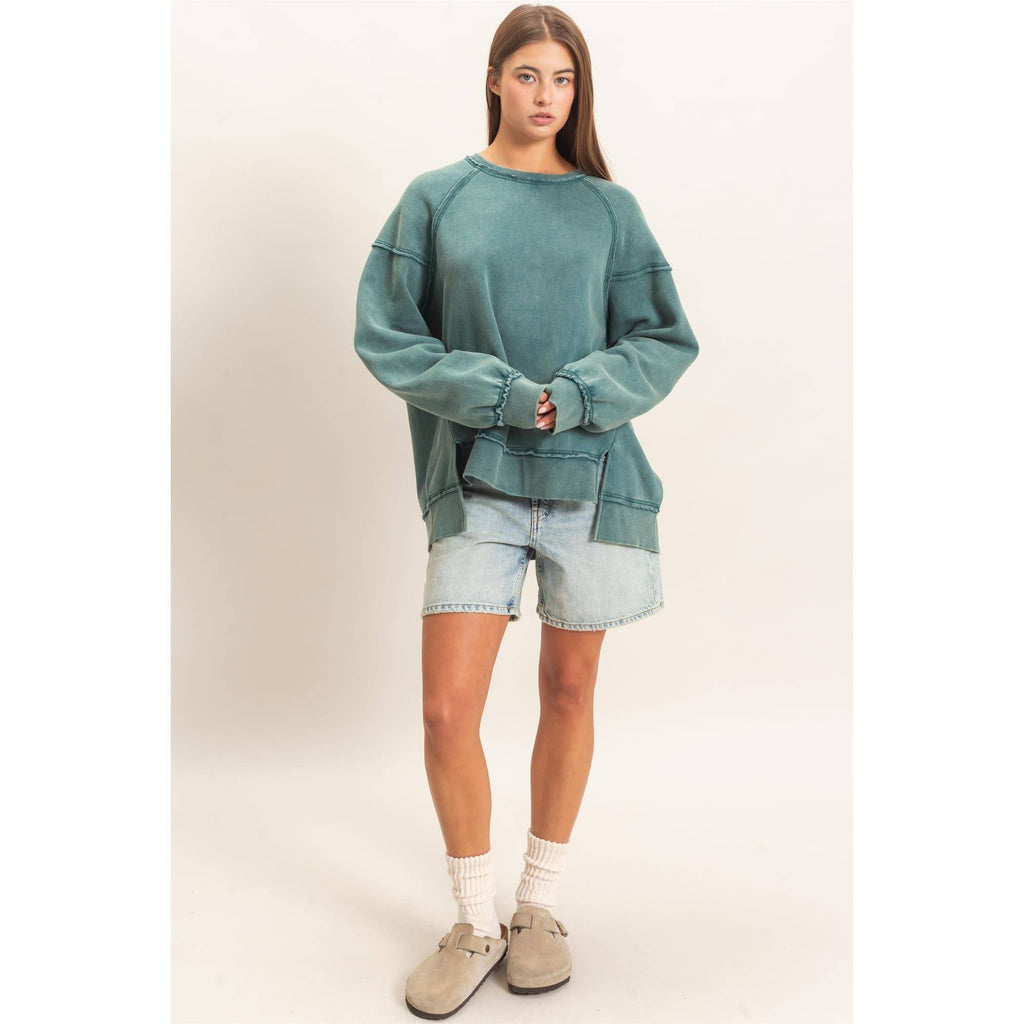 Acid Wash Raw Edge Sweatshirt