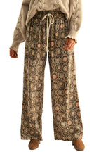 Vintage Print Linen Blend Drawstring Wide-leg Pants