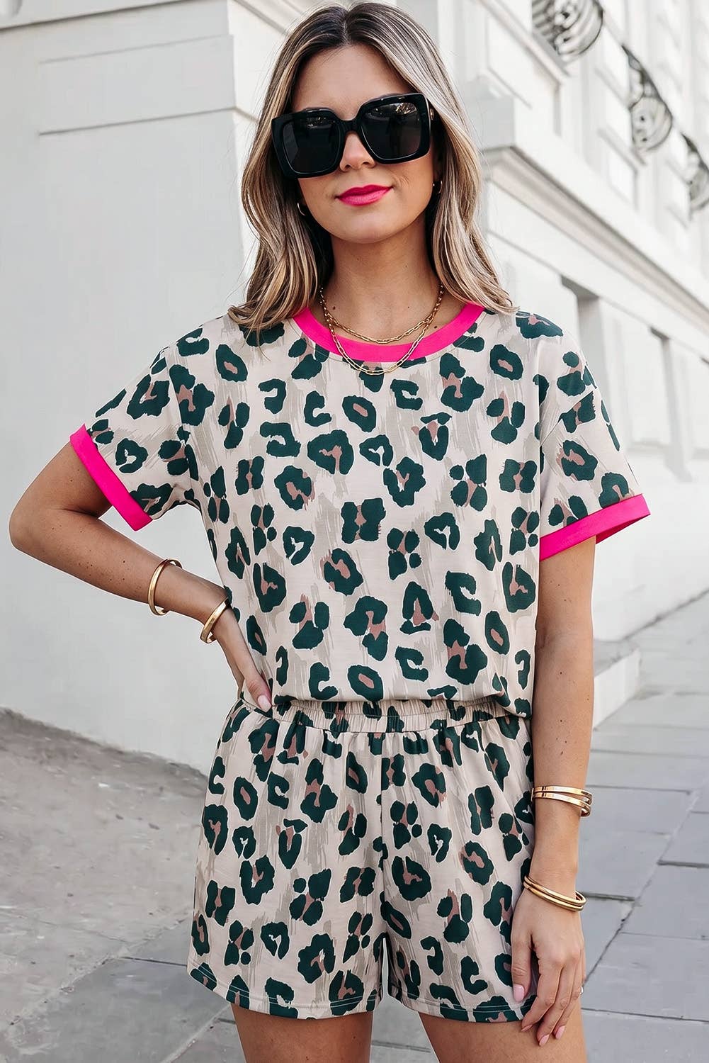 Leopard Contrast 2pcs Short Set | S-XL