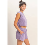 Burnout French Terry Sleeveless Top & Shorts Set