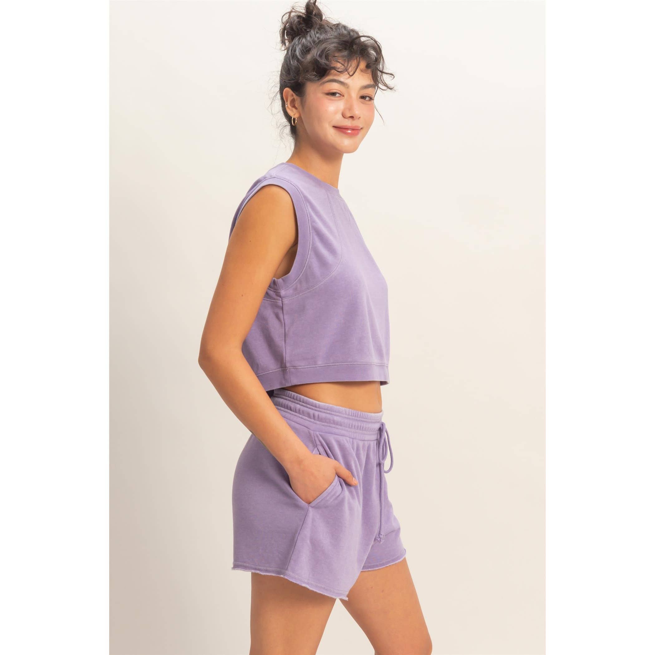 Burnout French Terry Sleeveless Top & Shorts Set