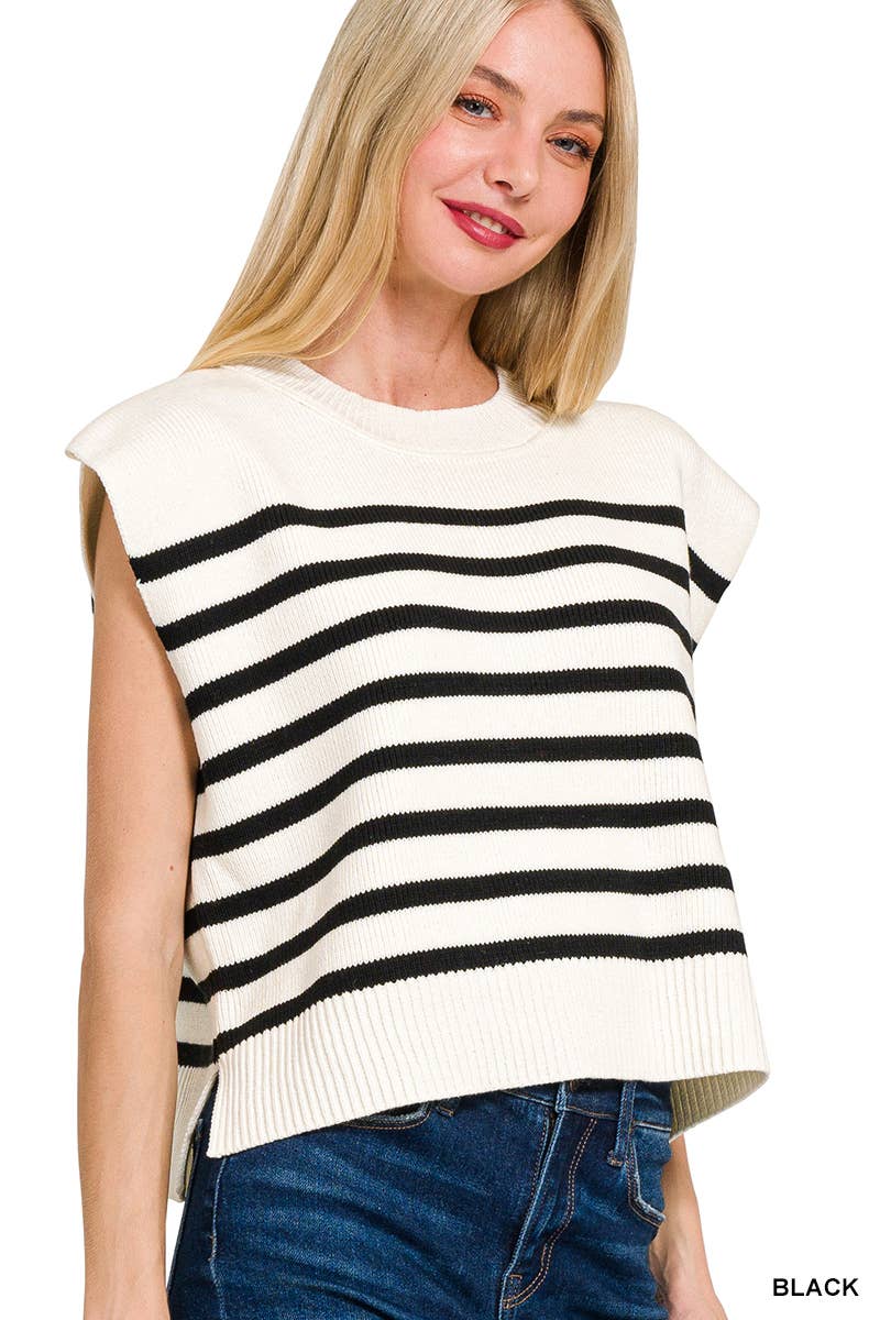 Oversized Crew Neck Stripe Sweater Vest