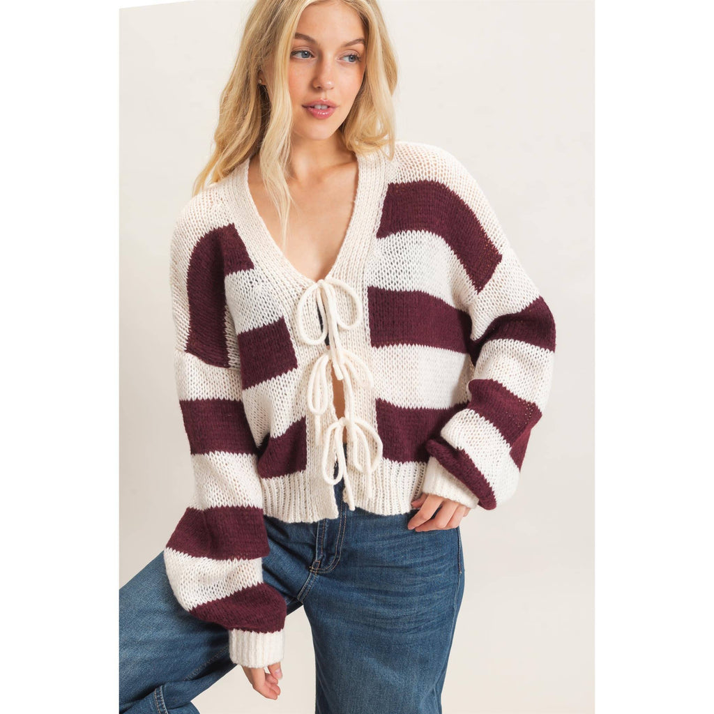 Striped V-Neck Sweater Cardigan