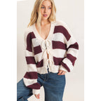 Striped V-Neck Sweater Cardigan