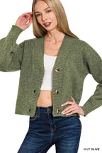 Melange Button Front Sweater Cardigan