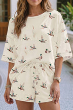 LDC Shift High Waist Mallard Duck Print Short Sleeve Set