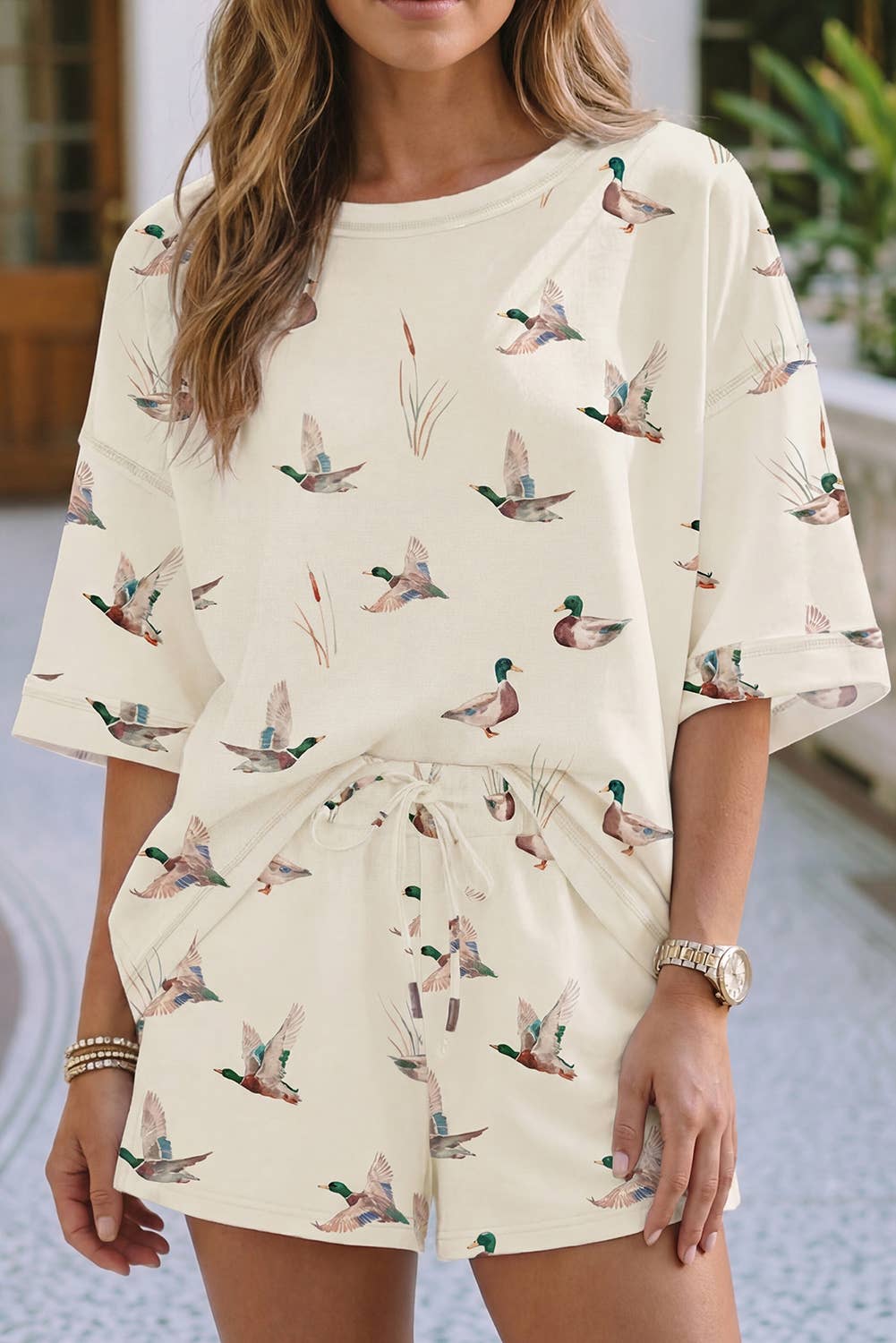 LDC Shift High Waist Mallard Duck Print Short Sleeve Set