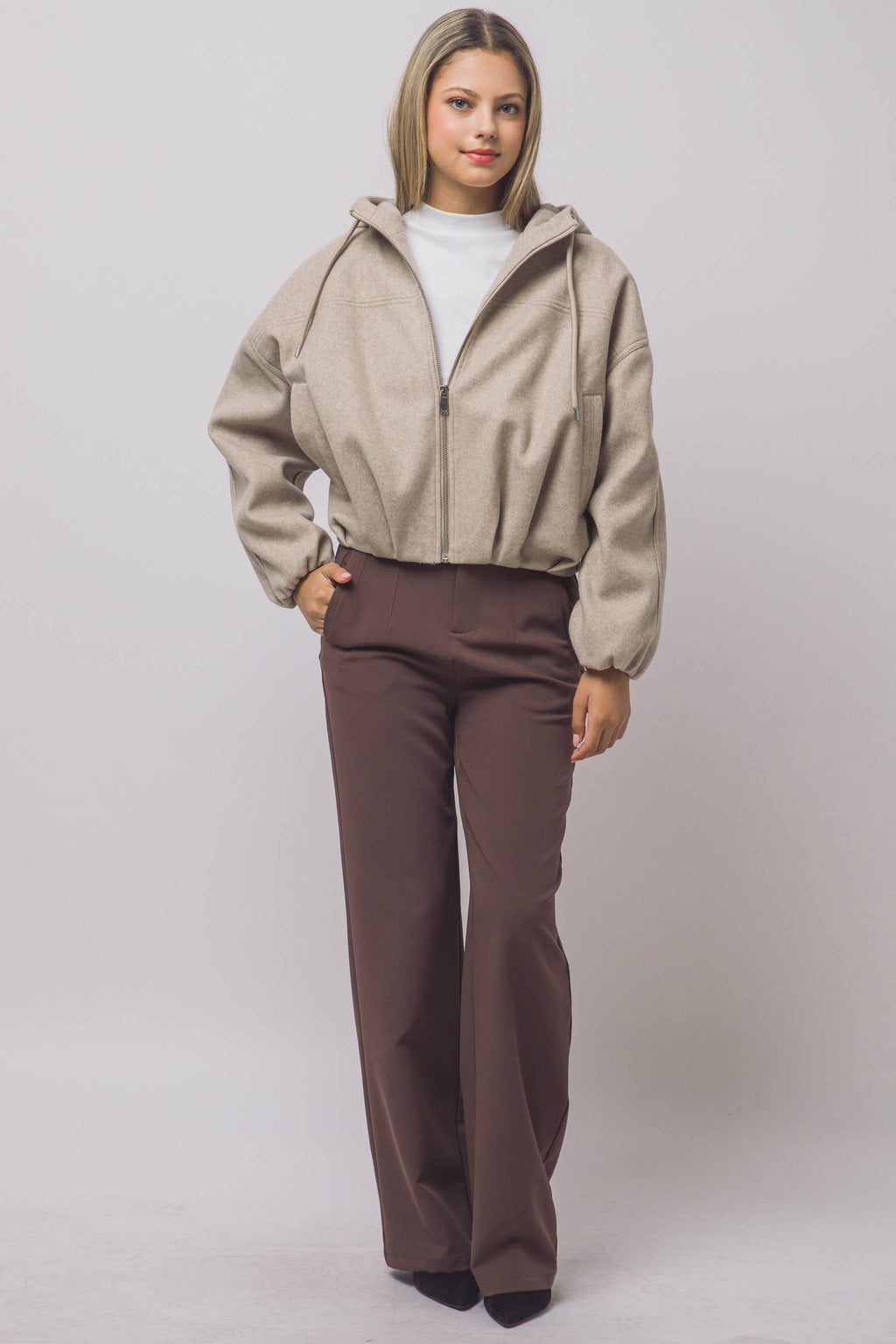 Boiled Hooded Bomber Jacket w/ Side Pockets