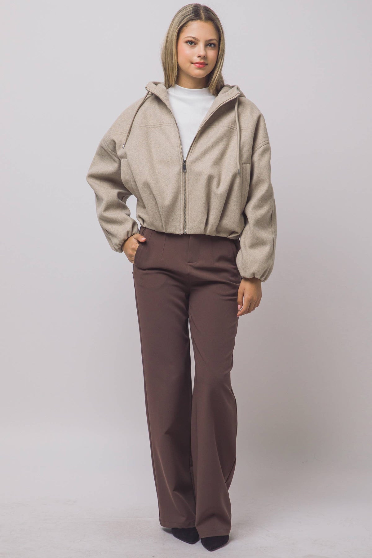 Boiled Hooded Bomber Jacket w/ Side Pockets