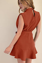 Cowl Neck Sleeveless Waist Tie Mini Dress
