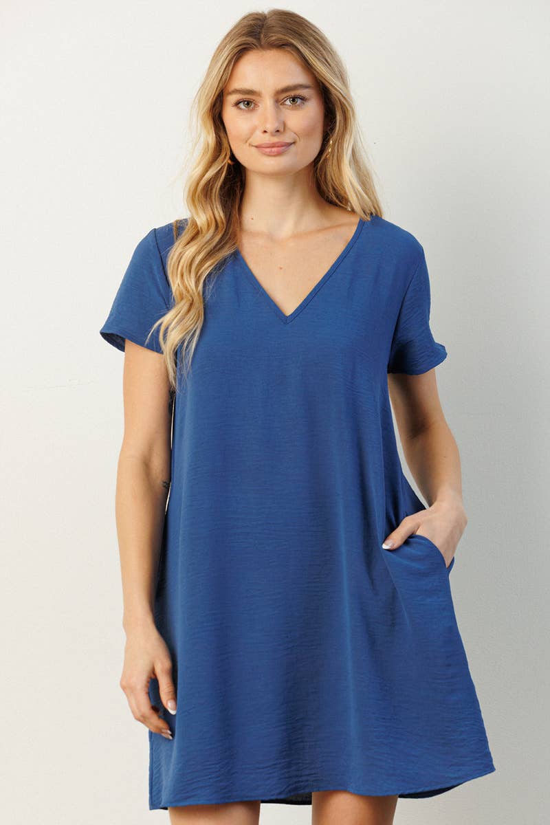 CD1565-AIRFLOW V-NECK SHORT SLEEVE SHIFT DRESS