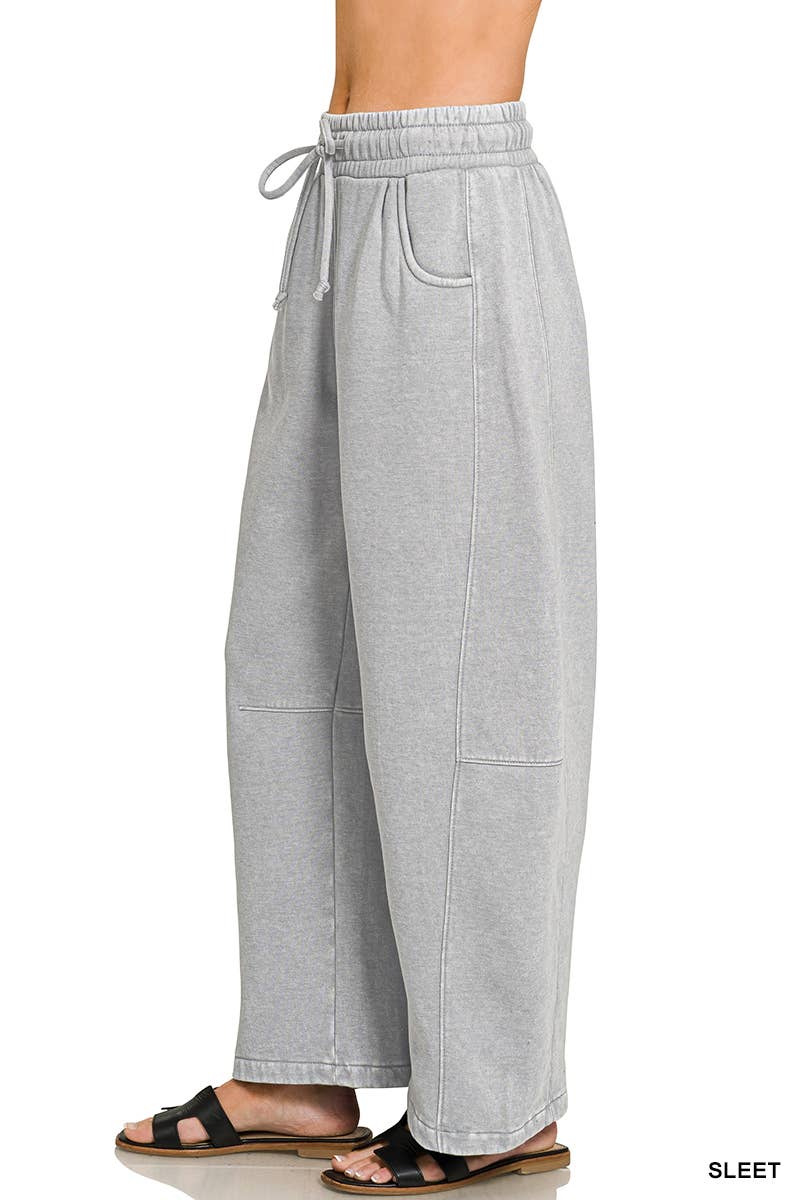 Barrel Leg Washed Sweatpants w/ Pockets
