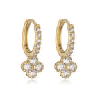 Dainty Clover Crystal Huggie Hoop Earrings | 40E514