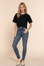 Short Sleeve Crew Neck Oversize Crop Cotton Knit Tee