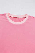 PRETTY BASH Colorblock 3/4 Sleeve Raw Seam High-Low Top