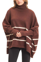 Striped Turtleneck Poncho Sweater