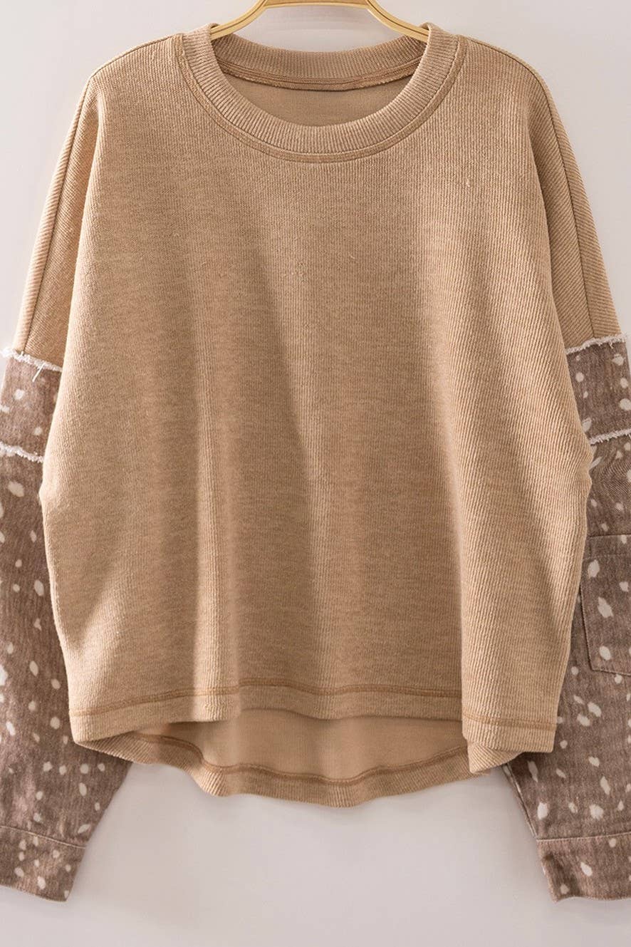 Contrast Print Sleeve Thermal Top