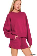 Fleece Round Neck Pullover And Shorts Set