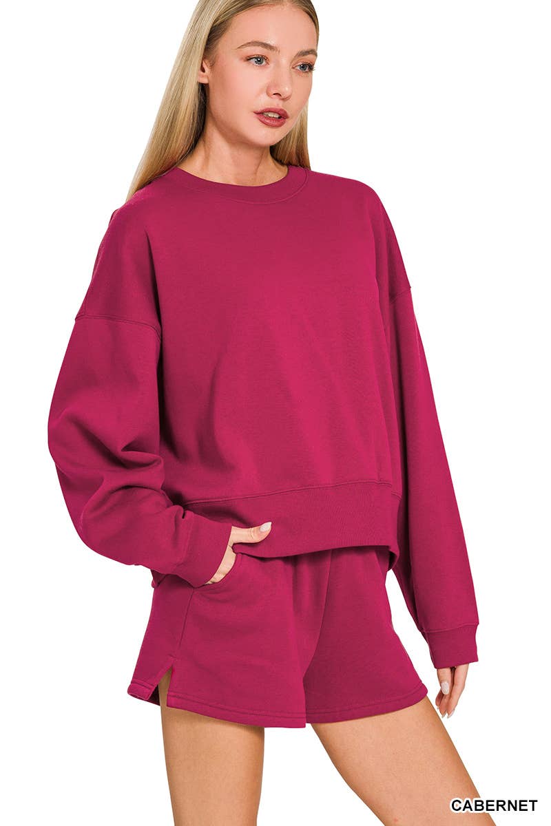 Fleece Round Neck Pullover And Shorts Set