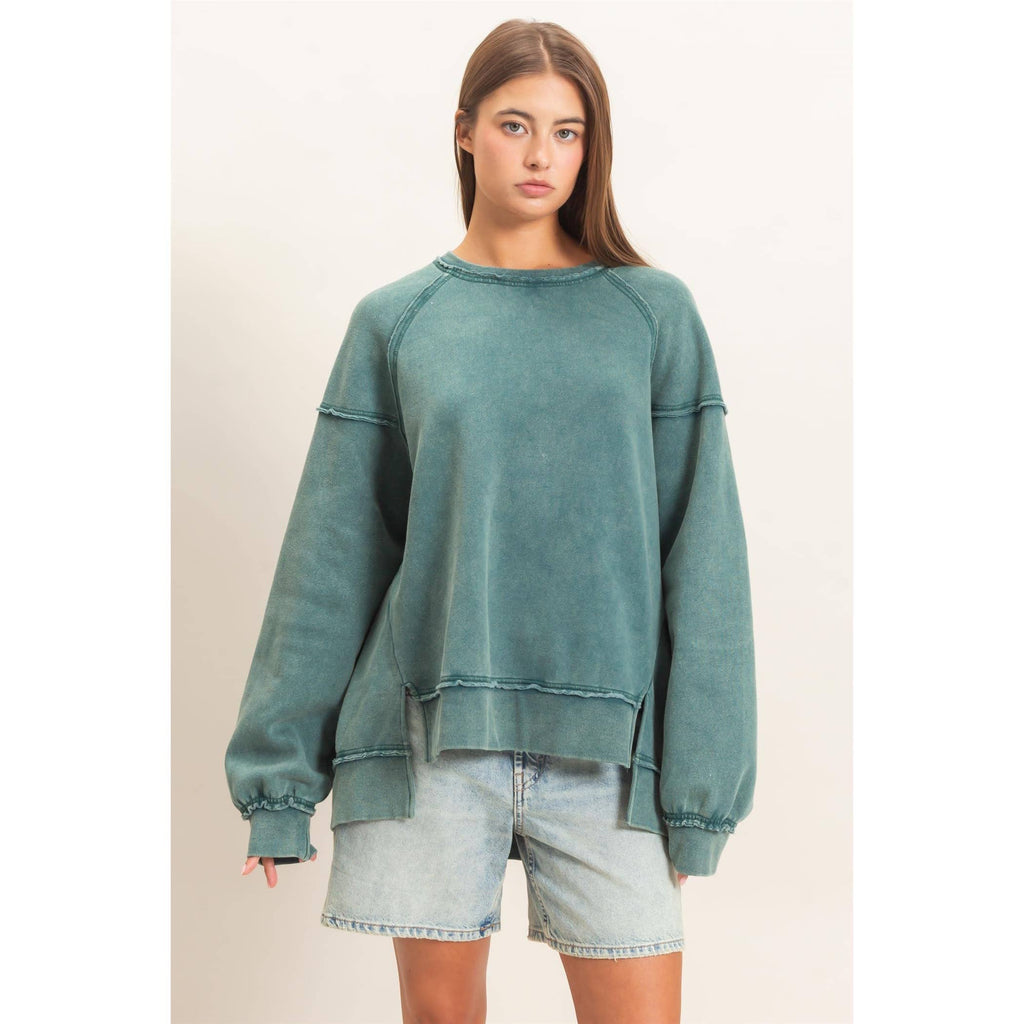 Acid Wash Raw Edge Sweatshirt