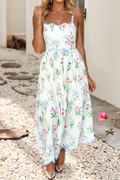 LDC Contrast Trim Self-tie Straps Floral Midi Dress