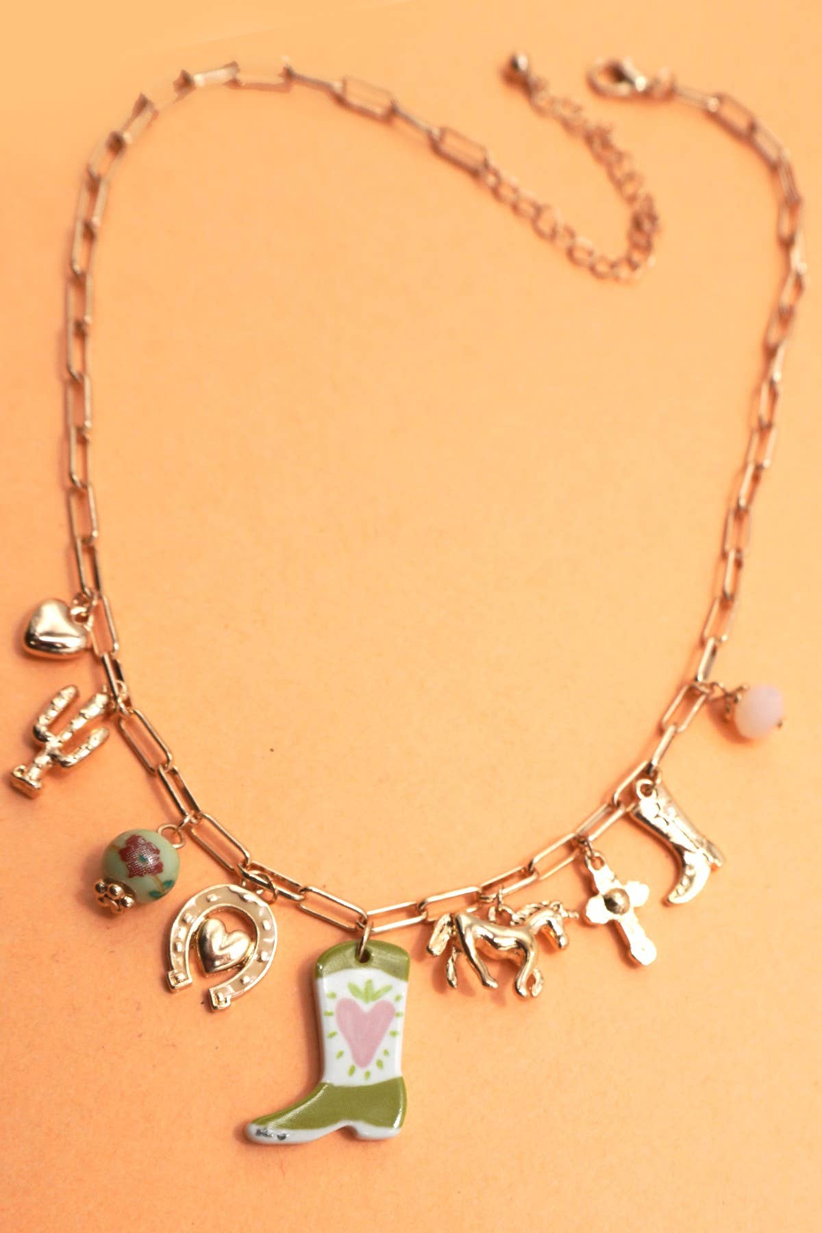 CHARM NECKLACE-WESTERN BOOT HORSE CROSS CHARM | 80N91803