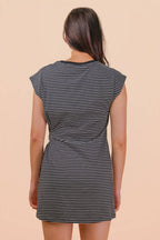 ND31733-Stripe Knit Sleeveless Mini Dress W/ Tie Detail