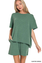 `.SI-26647 Corded Rib Short Sleeve Tee & Short Pants 2PC Set