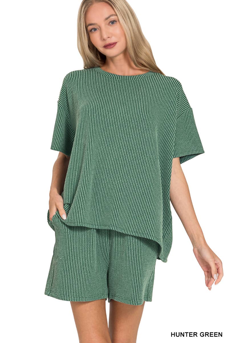 `.SI-26647 Corded Rib Short Sleeve Tee & Short Pants 2PC Set