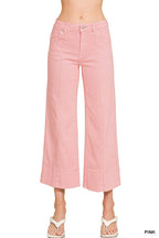 Mid Rise Wide Leg Cropped Color Denim Pants