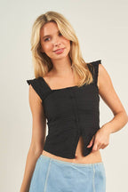 11054-RUFFLE BUTTON  DOWN TANK TOP