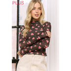 PLUS MESH STRAWBERRY PRINT HIGH NECKLINE CROP TOP
