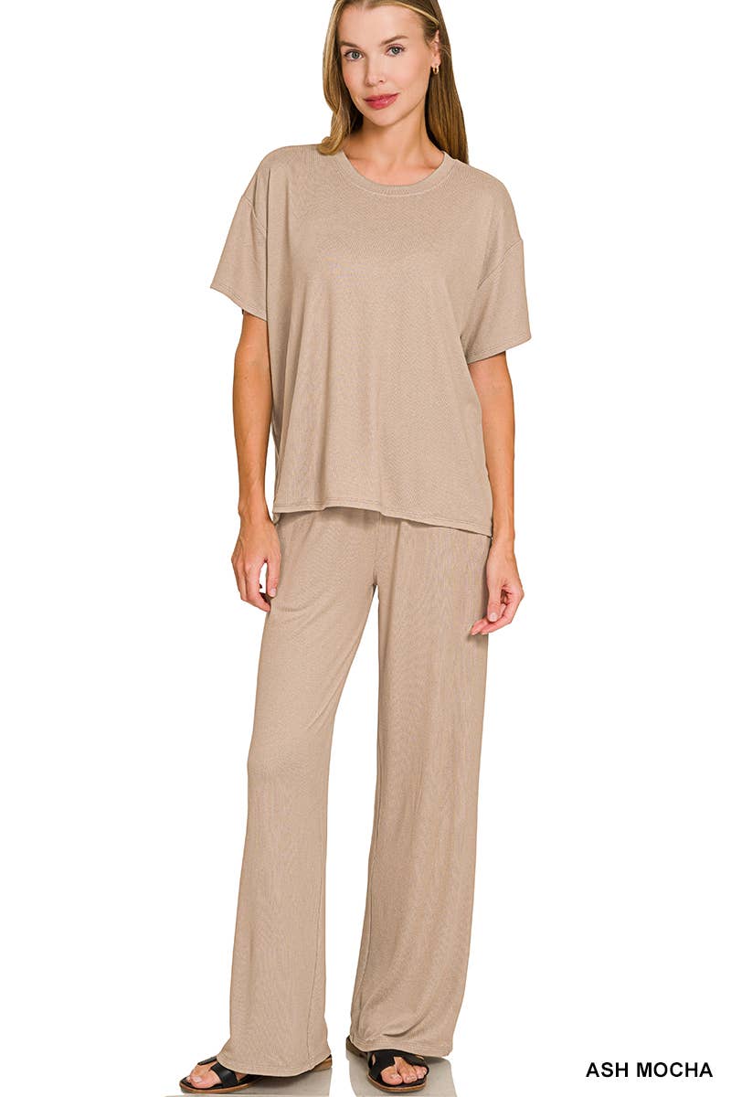 Soft Hacci Short Sleeve Tee & Long Pants 2PC Set