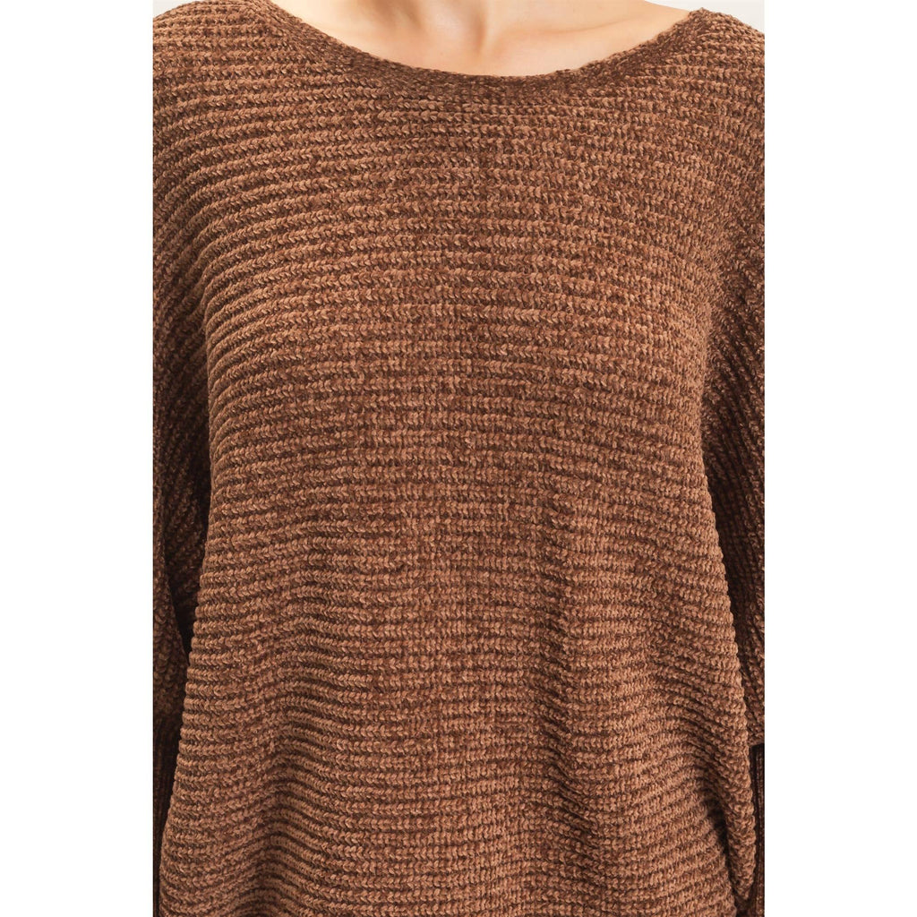 Chenille Boat Neck Dolman Sleeve Sweater